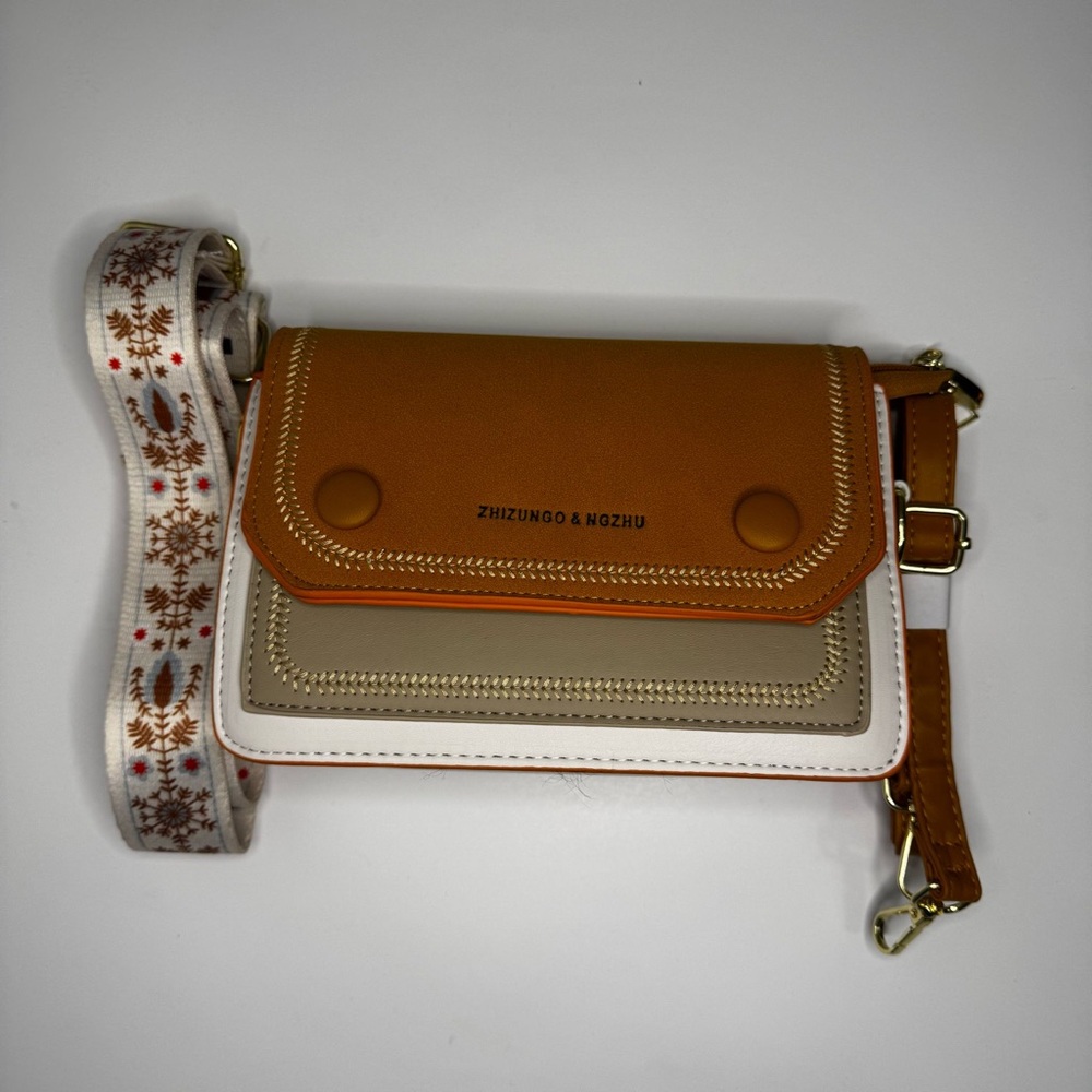 Women's Gold Crossbody Bag with Wide Strap - Picture 2 of 8